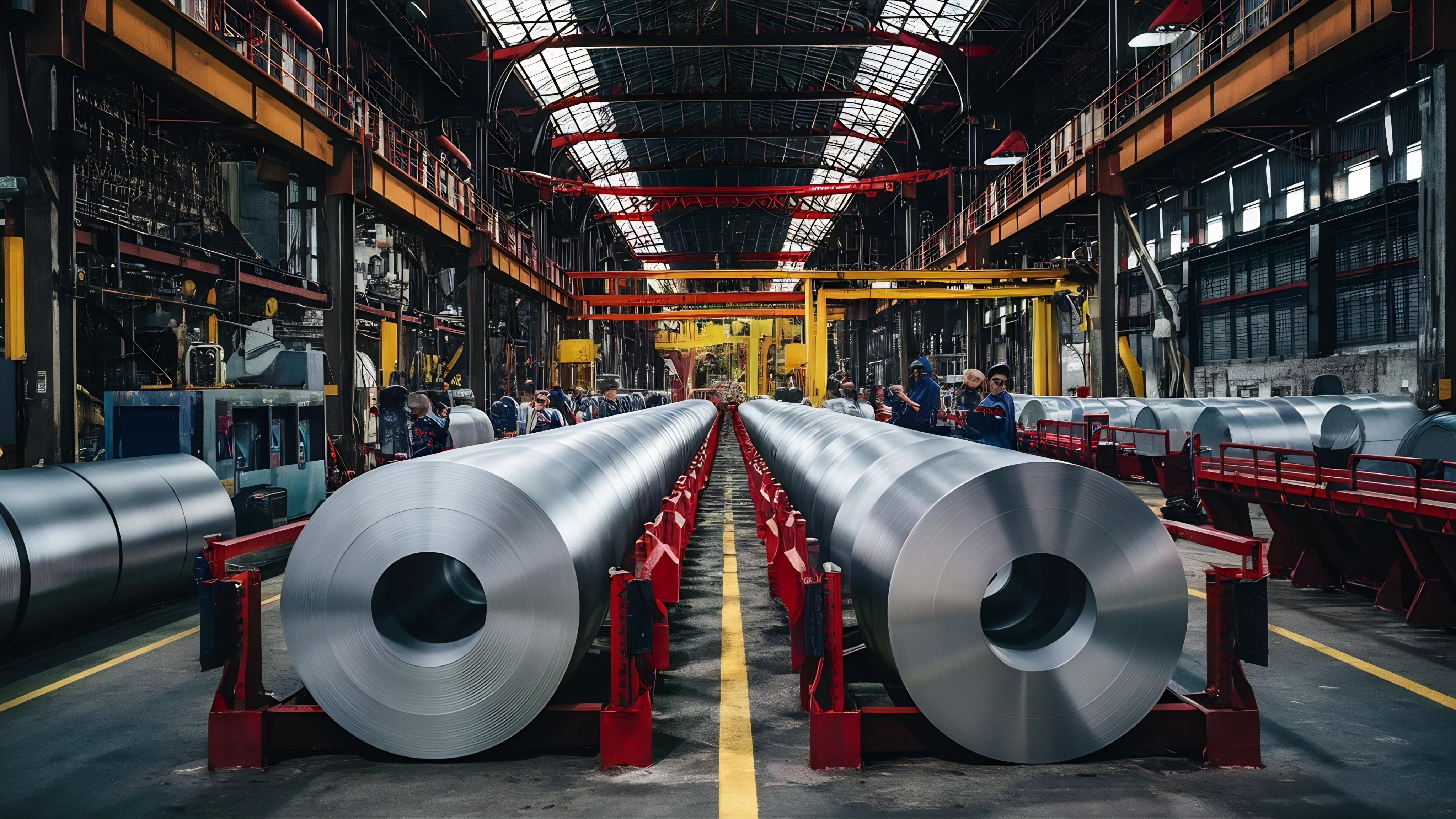 Steel coils in industrial warehouse
